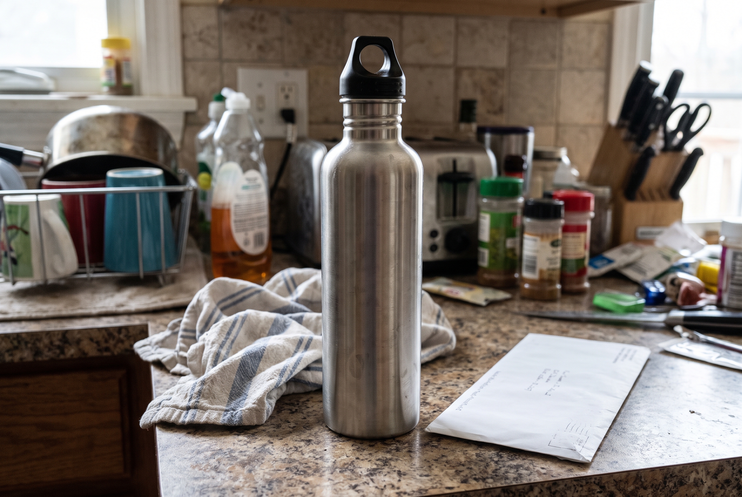 product data audit example showing a cluttered water bottle photo