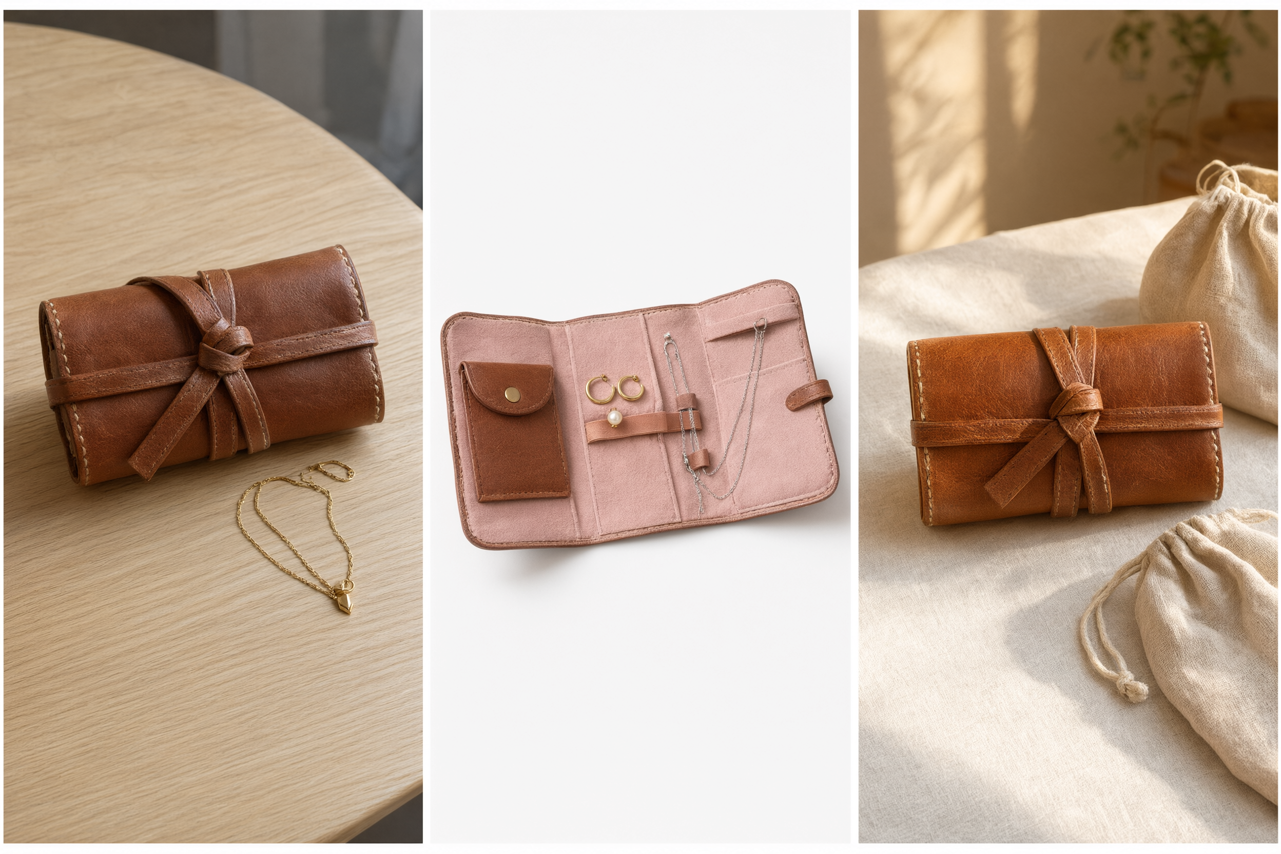 Travel jewelry roll in a lifestyle photo for ecommerce localization