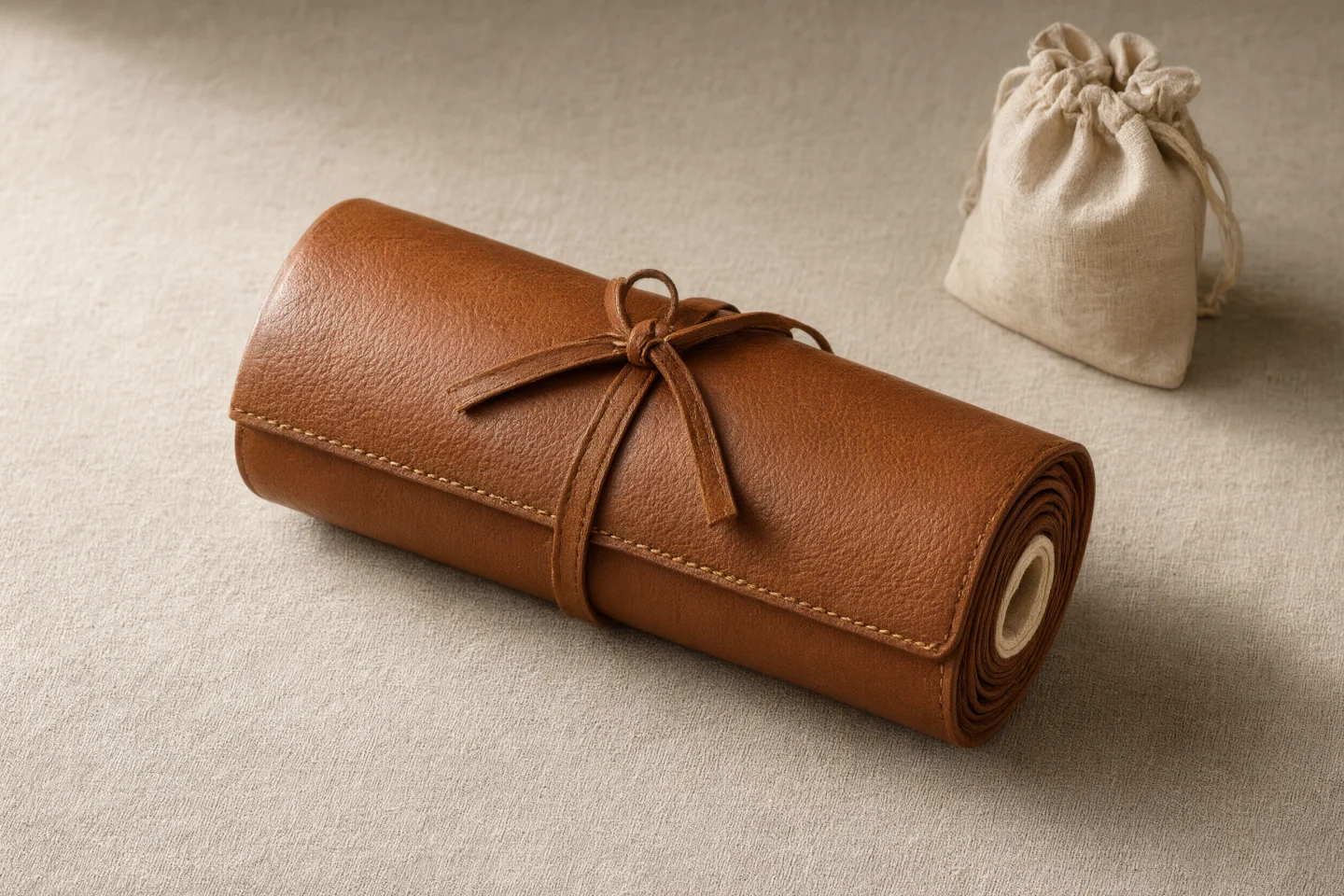 Leather travel jewelry roll for product description translation