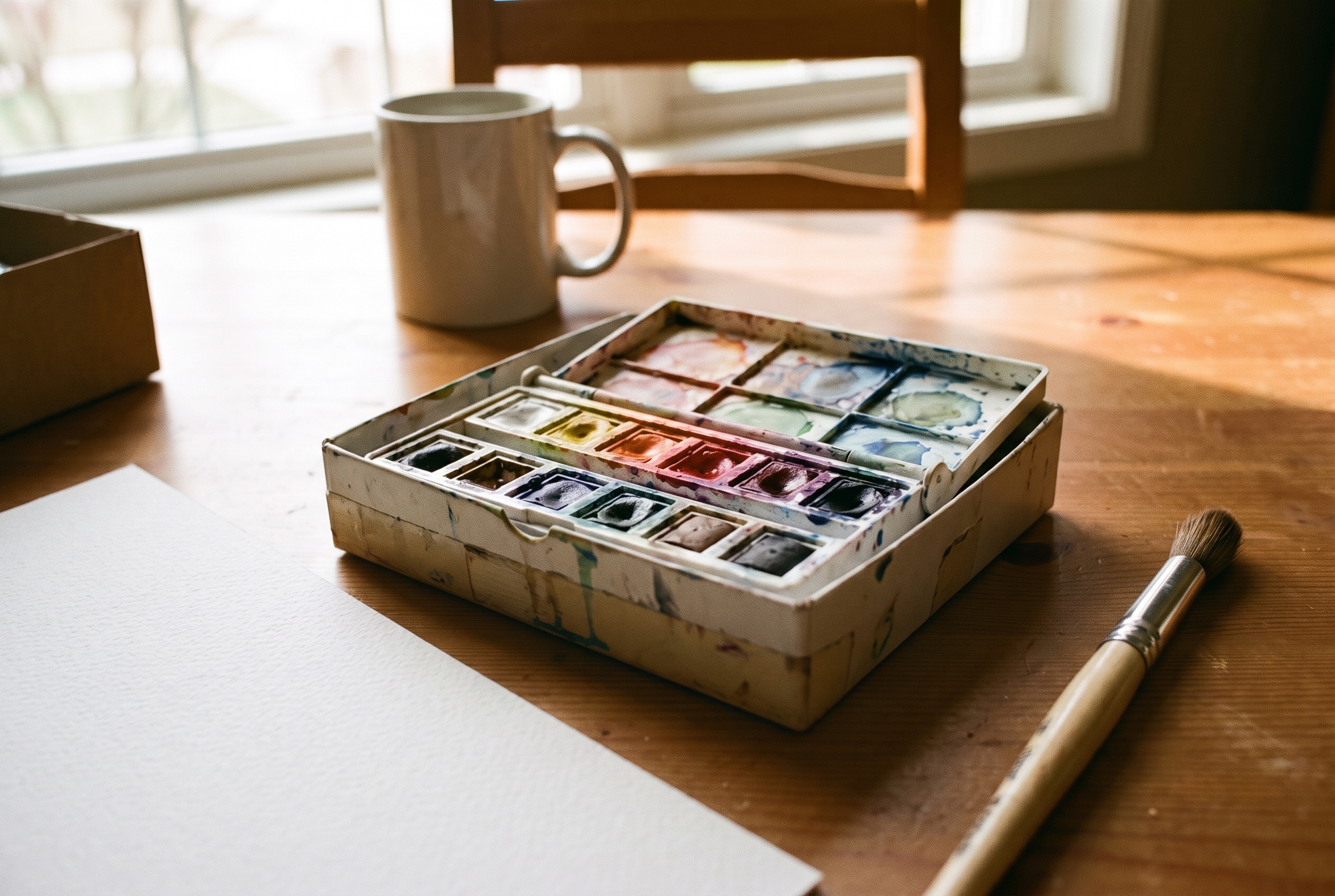 Watercolor paint set lifestyle image for a product listing