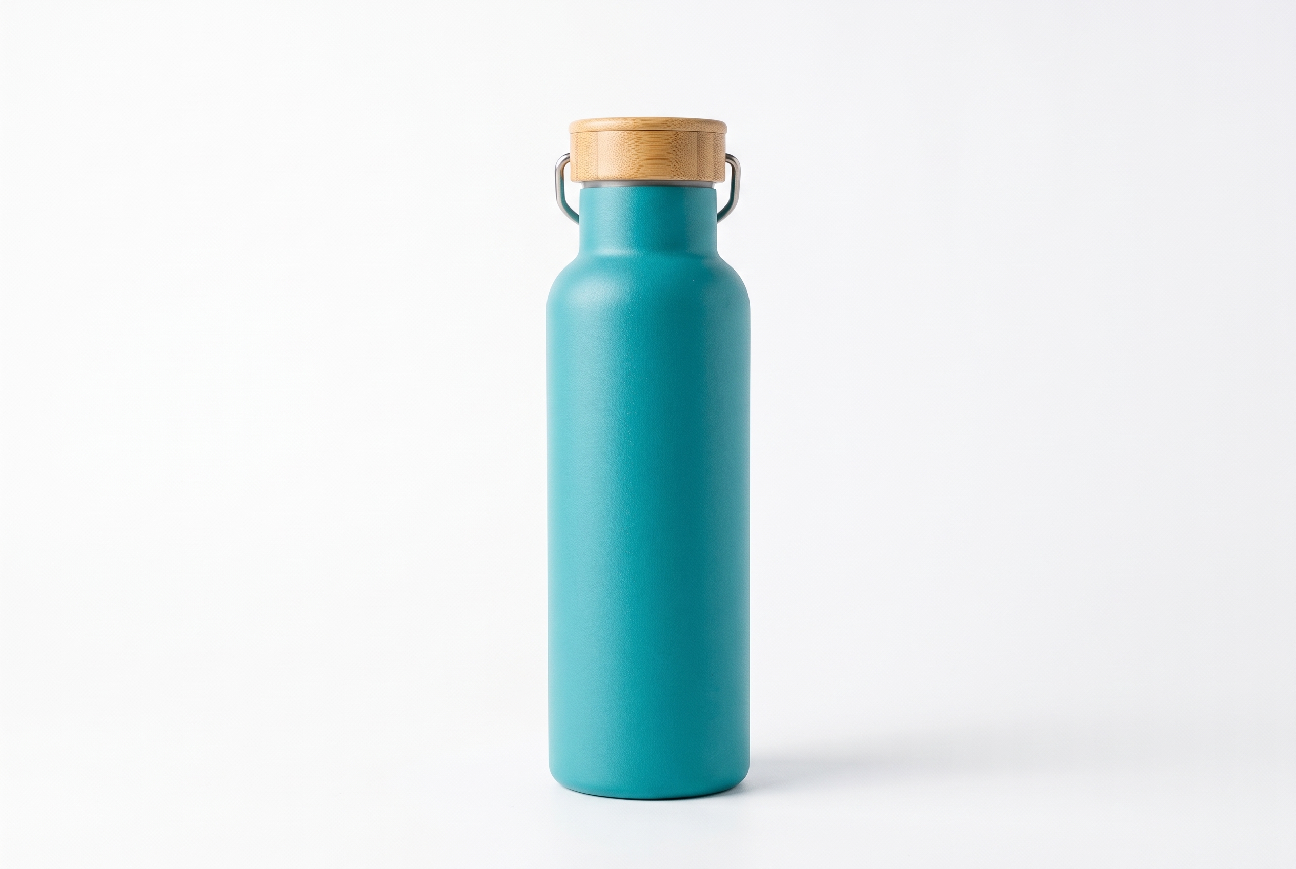 Teal insulated water bottle on white background for Shopify product titles