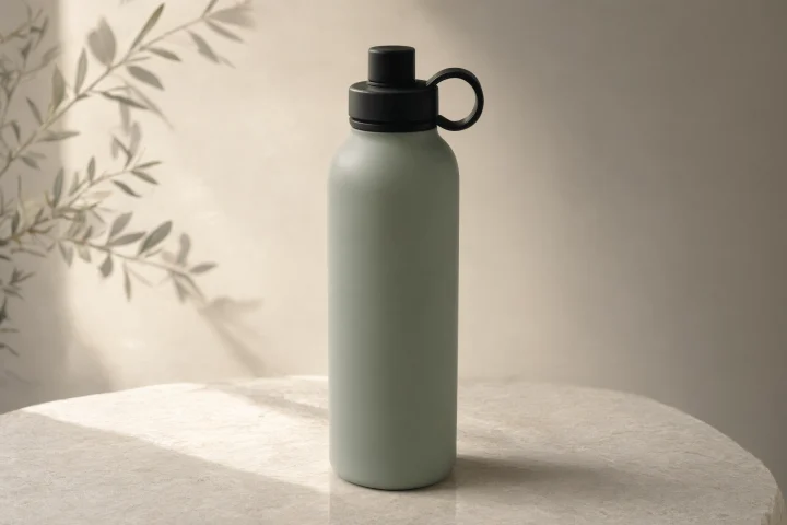 Matte sage water bottle shown in a Shopify product video example