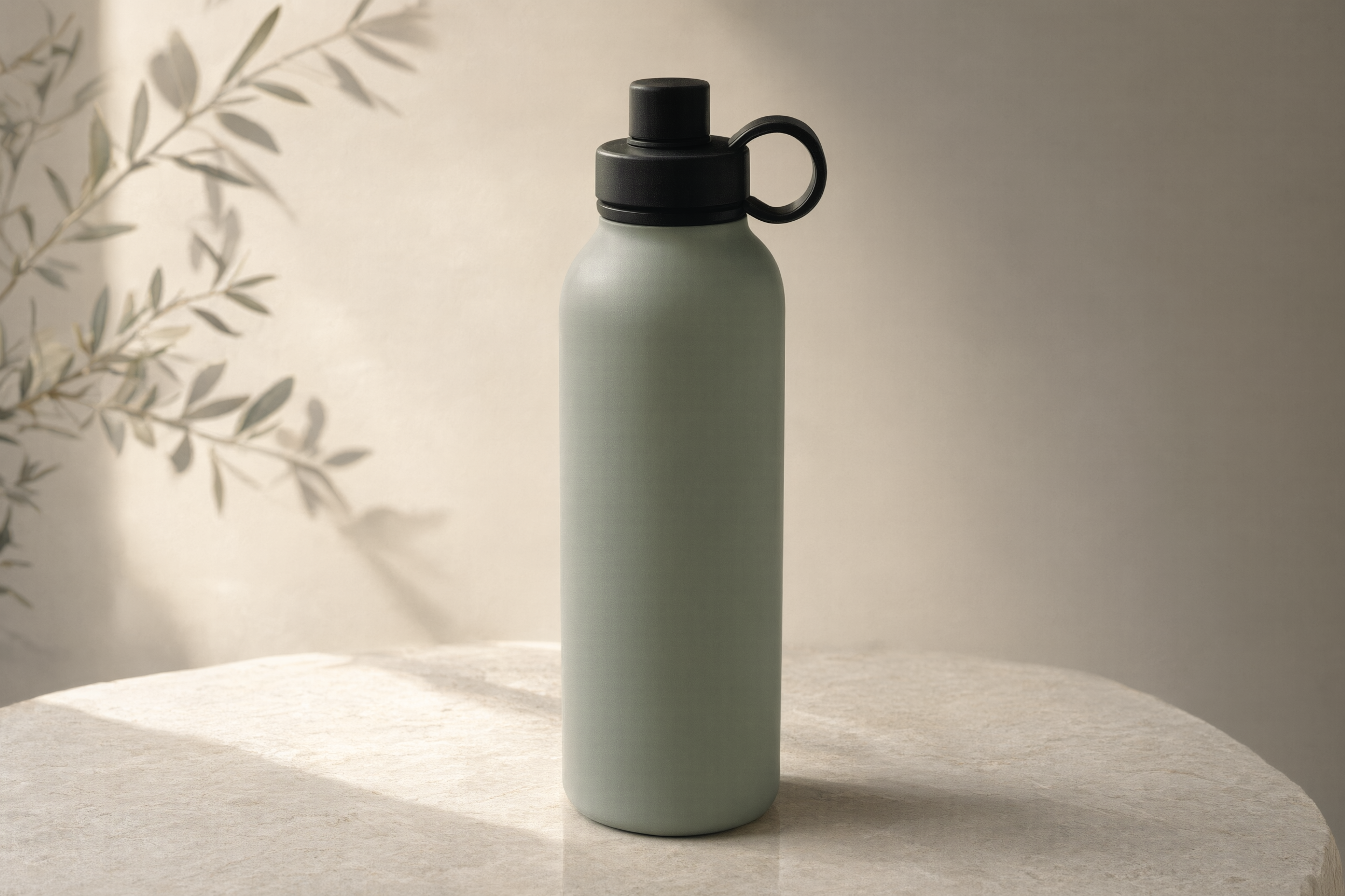 Matte sage water bottle shown in a Shopify product video example