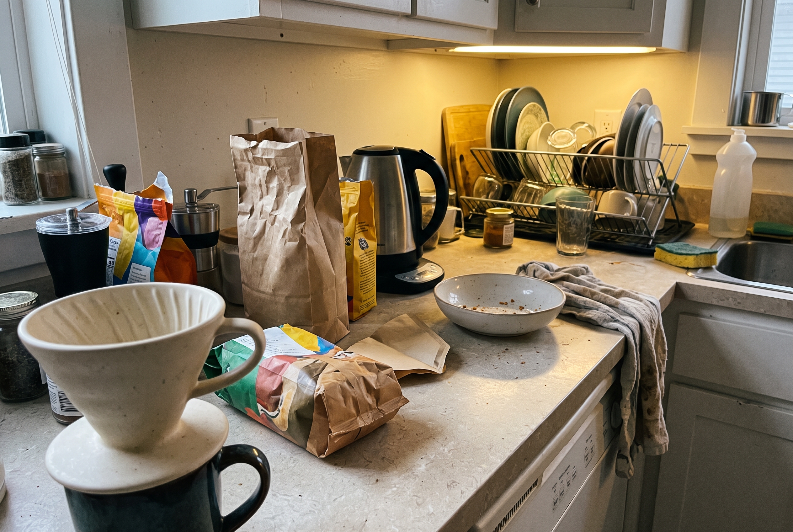WooCommerce product image before cleanup on a cluttered counter