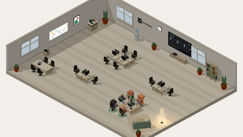 Demo office of an online store: a Store Manager, a Video Producer, a Newsletter Writer and a Blog Writer at their desks.